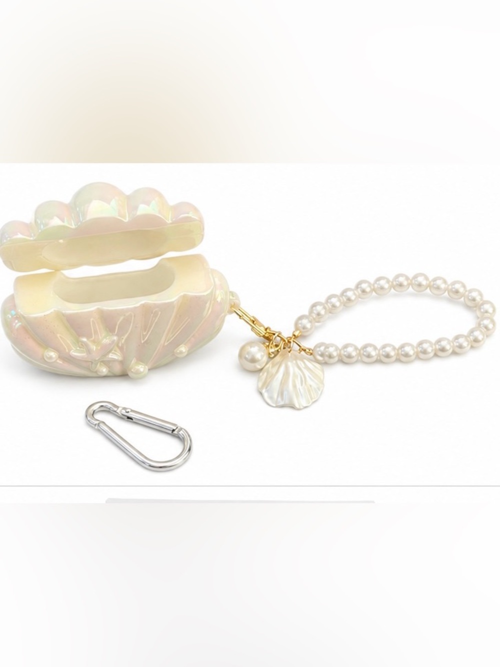 Iridescent Shell AirPod 1st and 2nd Generation Case with Pearl Wristlet - Picture 2 of 4